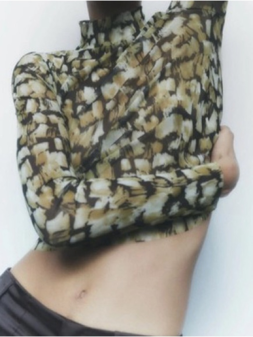 Zara Multicolor Abstract Print Sheer Long Sleeve Top